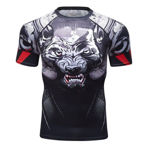 Animal Graphic Compression Shirt Rashguard Jiu Jitsu MMA Fitness Quick Dry Rash Guard