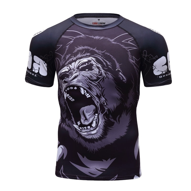 Animal Graphic Compression Shirt Rashguard Jiu Jitsu MMA Fitness Quick Dry Rash Guard